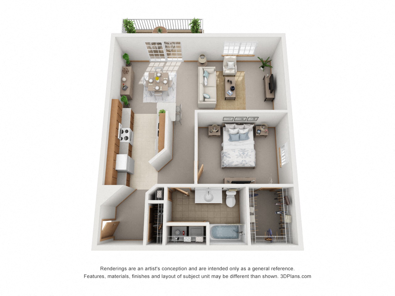Floor plan for 1 bed, 1 bath, 897 sqft